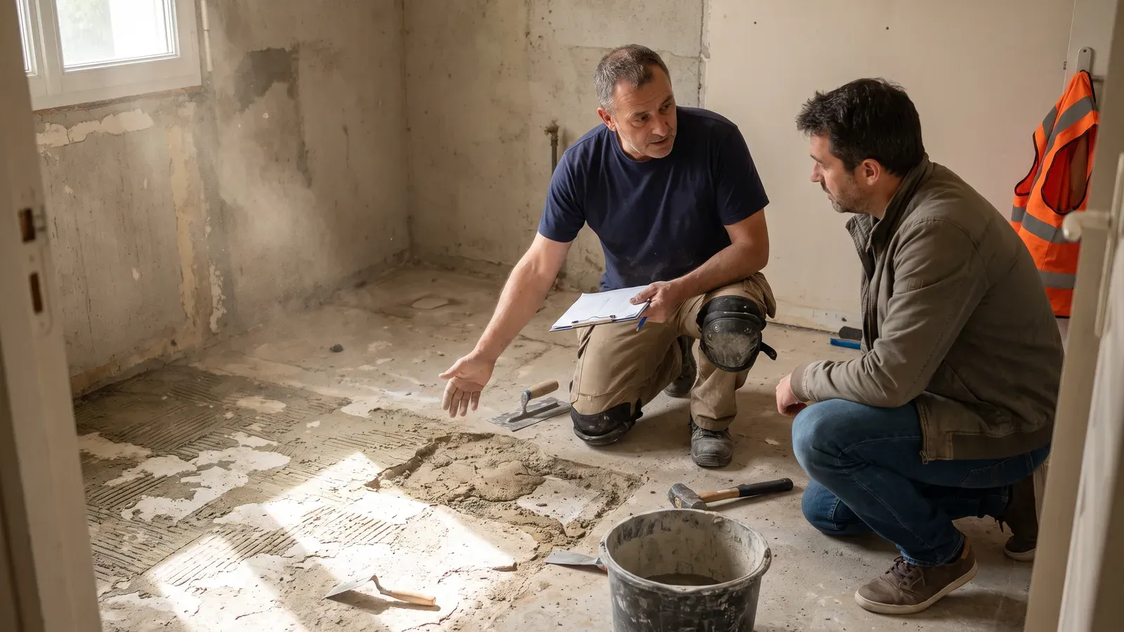 Conducteur de travaux relevant sur tablette une modification constatée sur le chantier