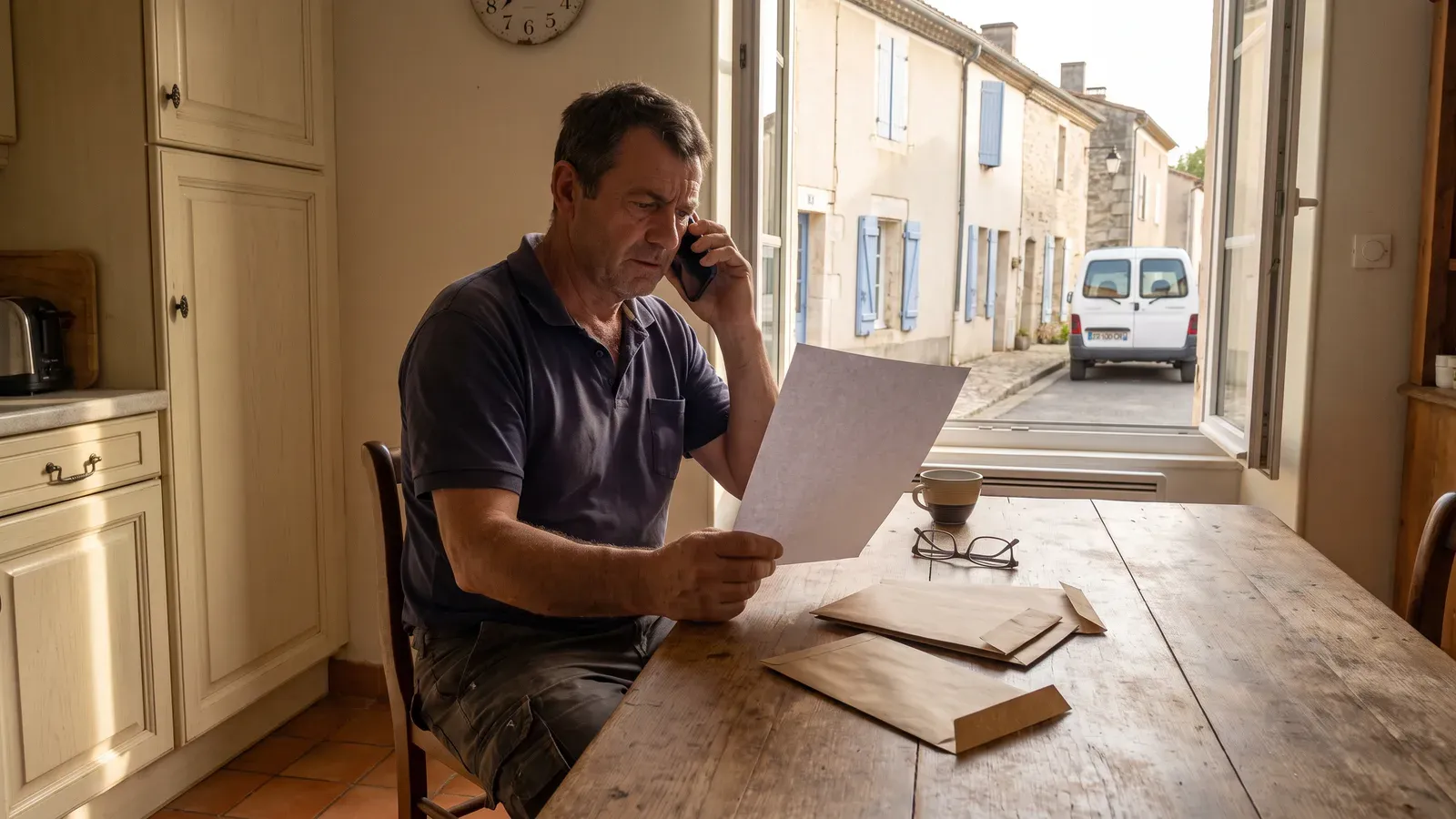 Artisan du bâtiment discutant d'une facture en retard de paiement avec son client